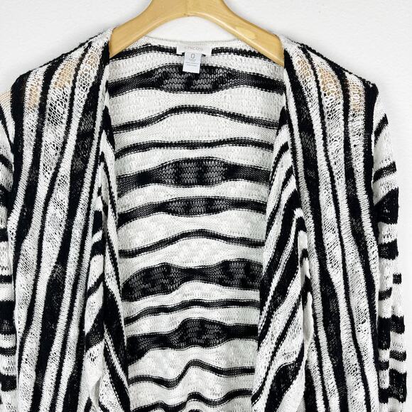 Chicos Darcy Drape Cardigan Sweater Black White Stripe Size Small - Picture 9 of 11